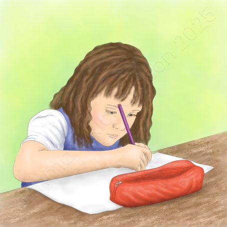 Girl drawing at desk