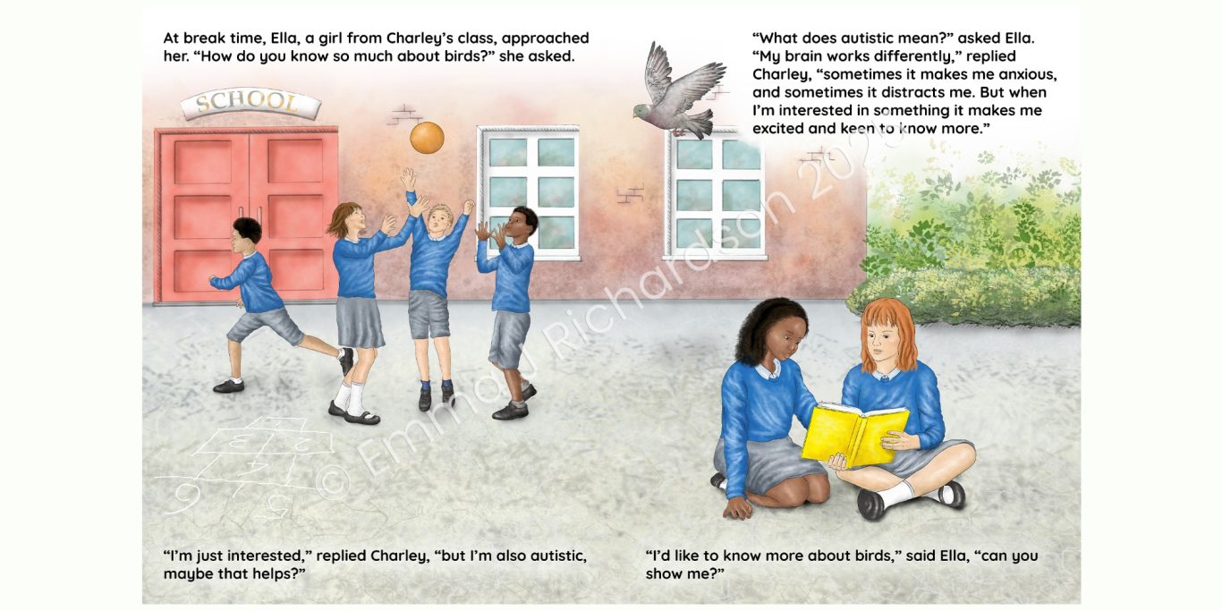 Charley makes a friend Final spread for Charley's Challenge